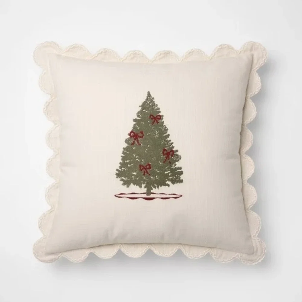 20x20 Embroidered Tree Scalloped Edge Pillow Cream - Threshold Studio McGee 2025